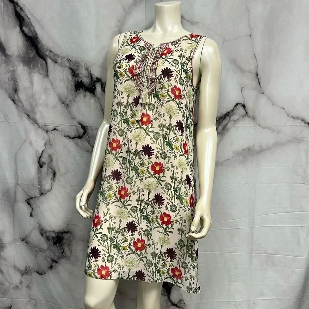*Max Studio dress cream, green, pink floral sheer
